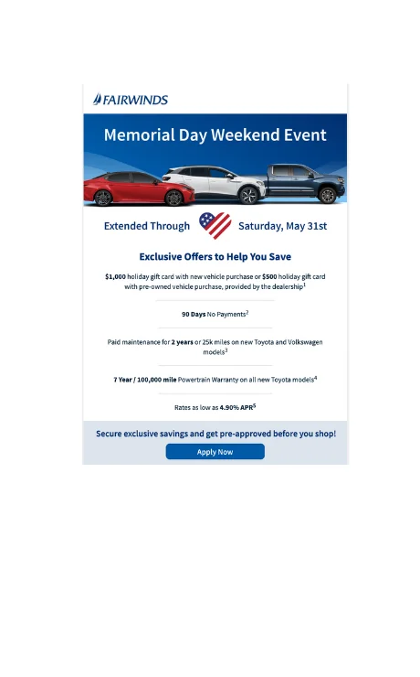 Email for Memorial Day weekend event
