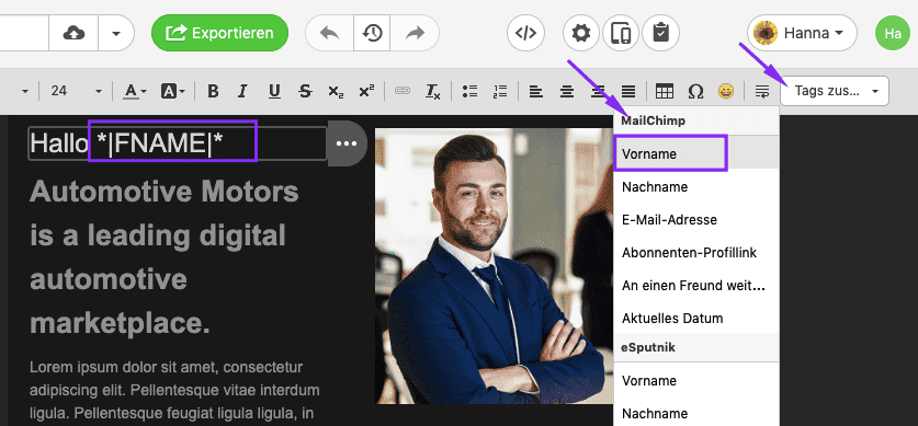 Dynamic Emails_Adding Merge Tags_DE Dynamic Emails_Adding Merge Tags_DE