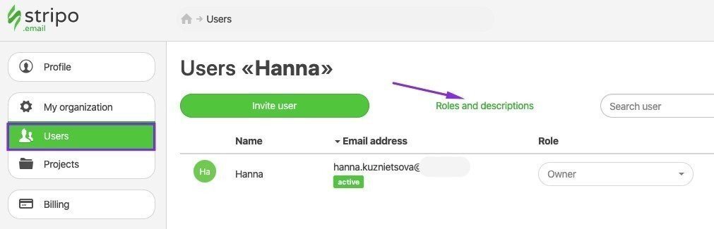 Entering the Users' Tab