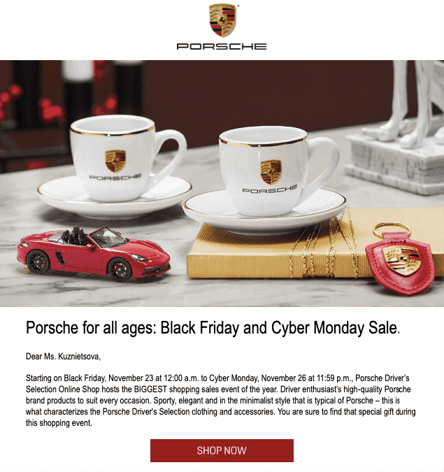 Black Friday Email Example by Porsche_Sale Announcement
