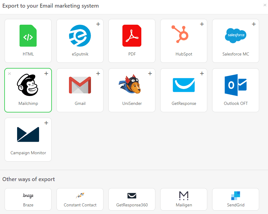 Stripo Export Emails to Mailchimp List of the ESPs