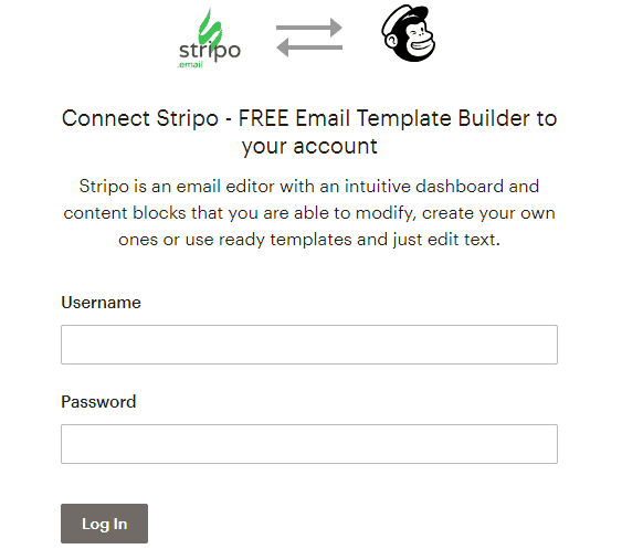 Stripo Export to Mailchimp Form for Filling Out Credentials