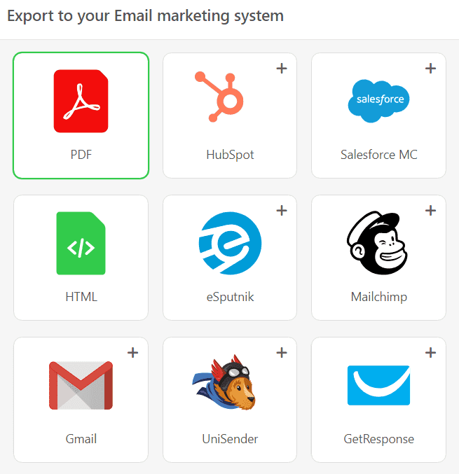 Stripo Export to PDF List of Exports