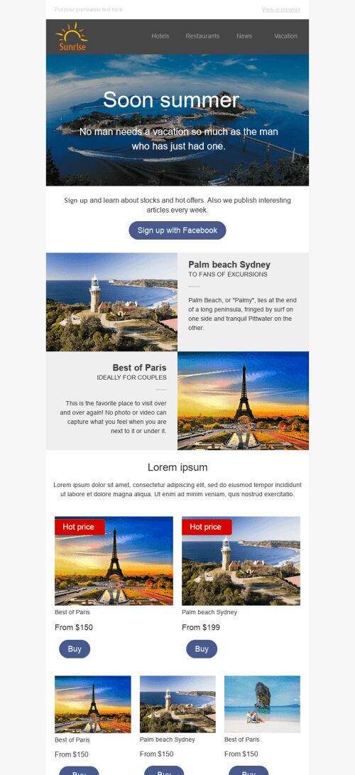 Promo Email Template "Summer Holiday" for Tourism industry mobile view
