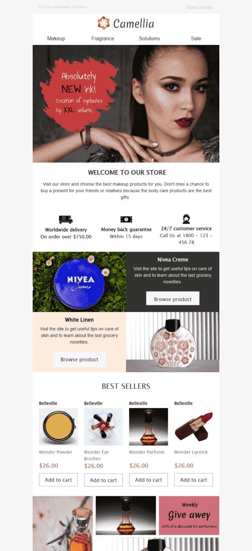 Promo Email Template "Woman's Beauty" for Beauty & Personal Care industry mobile view
