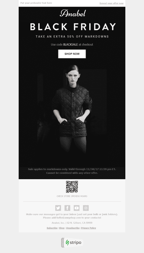 Modelo de E-mail de «Vindo da Escuridão» de Black Friday para a indústria de Moda Visualização de desktop