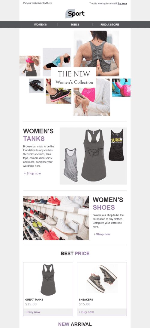 Promo Email Template "Life in the Movement" for Sports industry mobile view