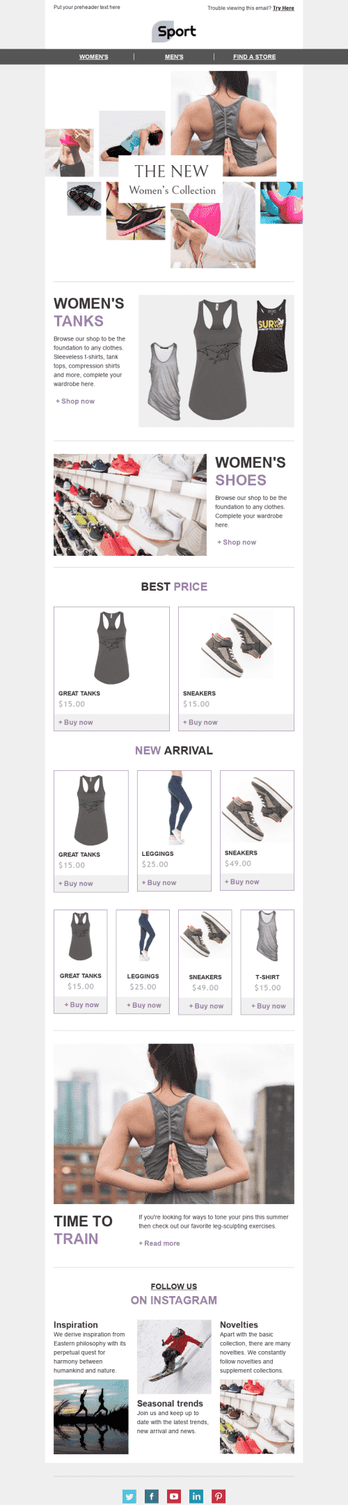 Modèle de courrier électronique Promo "La vie dans le mouvement" pour le secteur Sports Affichage mobile