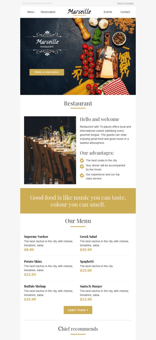 Promo Email Template "Harmony of Taste" for Restaurants industry mobile view