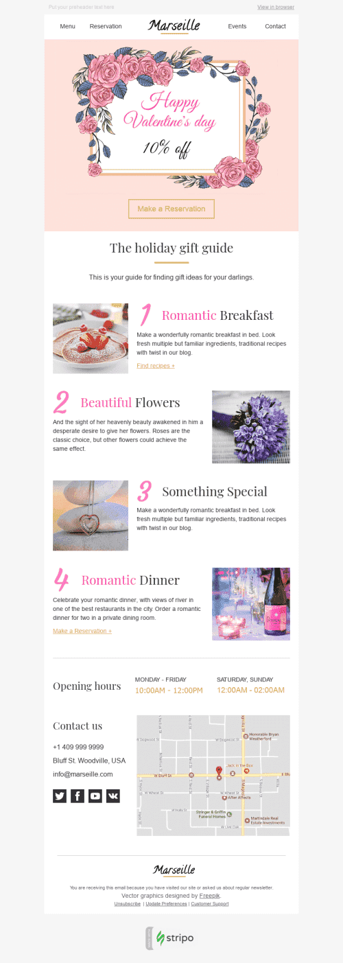 Modèle de courrier électronique Saint Valentin "Quelque chose de spécial" pour le secteur Restaurants Affichage ordinateur