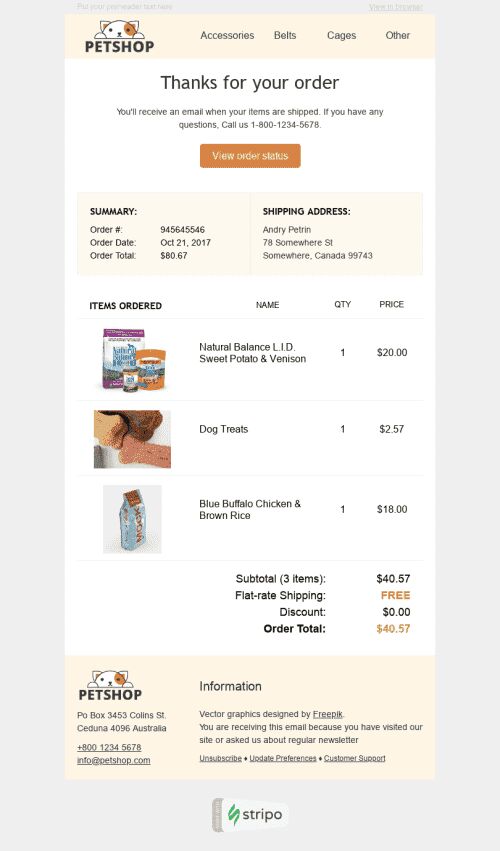 Thank You Email Template "Dog Food" for Pets industry mobile view
