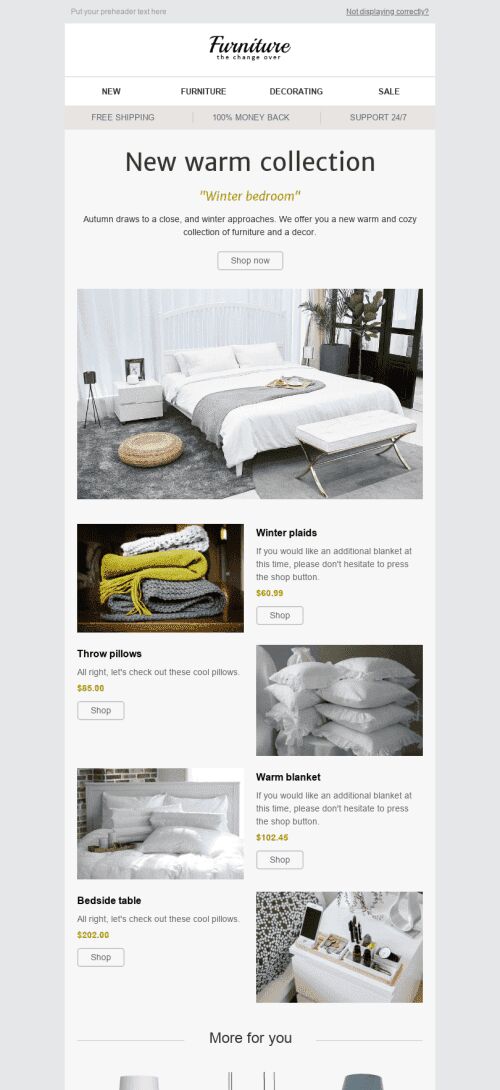 New Collection Email Template "Warm Bedroom" for Furniture, Interior & DIY industry mobile view