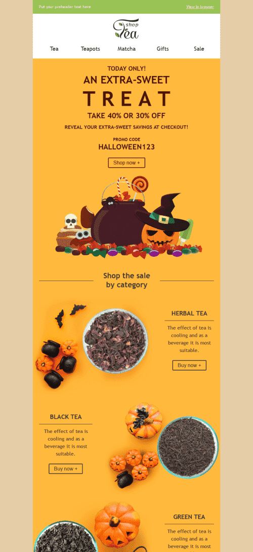 Halloween Email Template "Sweet Treat" for Beverages industry mobile view