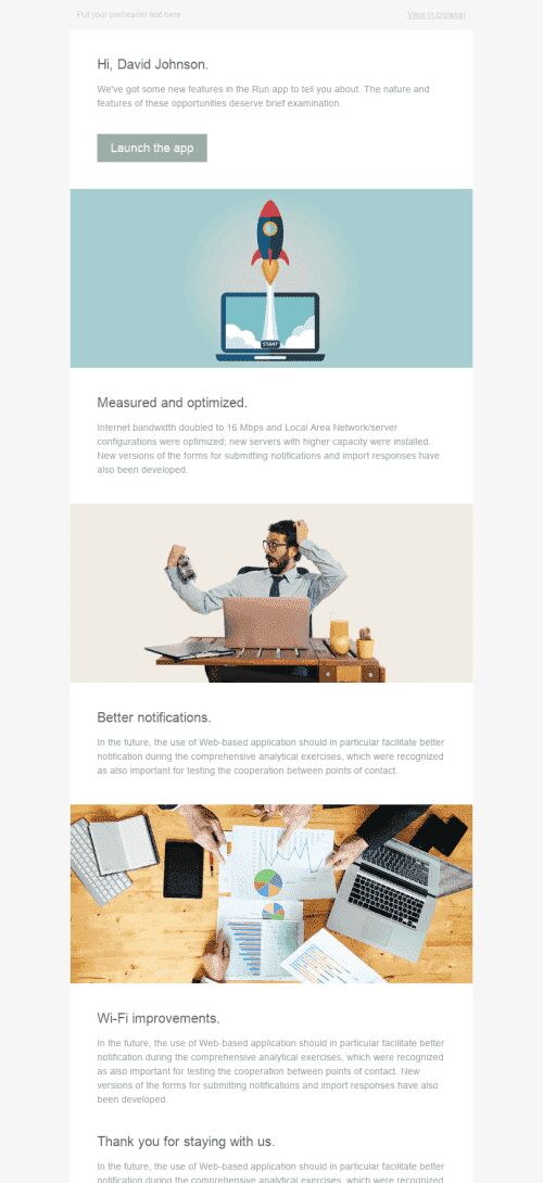 Product Update Email Template "Better Than Yesterday" for Software & Technology industry mobile view