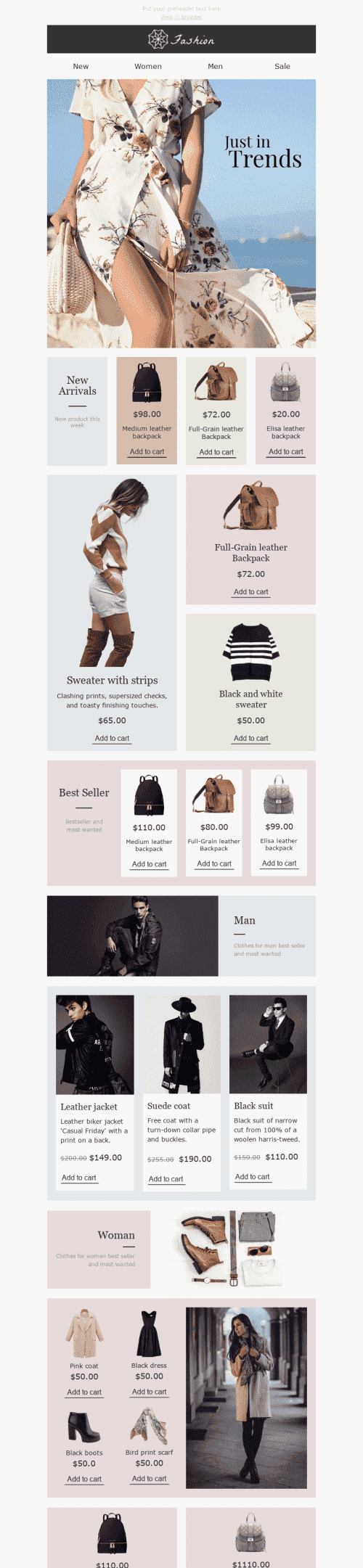 Modelo de E-mail de «Últimas Tendências» de Promoção para a indústria de Moda Visualização de desktop