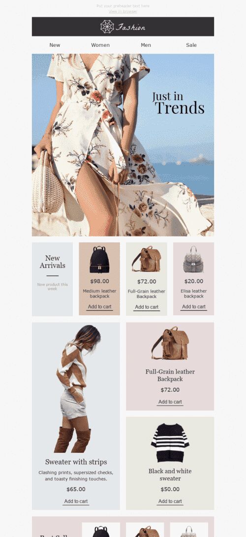 Promo Email Template "Just in Trends" for Fashion industry mobile view