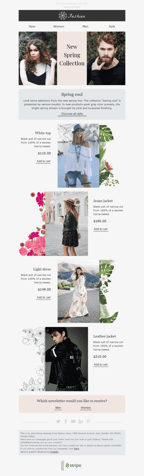 Modelo de E-mail de «Descontos Recentes» de Páscoa para a indústria de Moda Visualização de desktop
