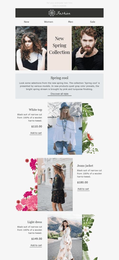 Easter Email Template "Fresh Discounts" for Fashion industry mobile view