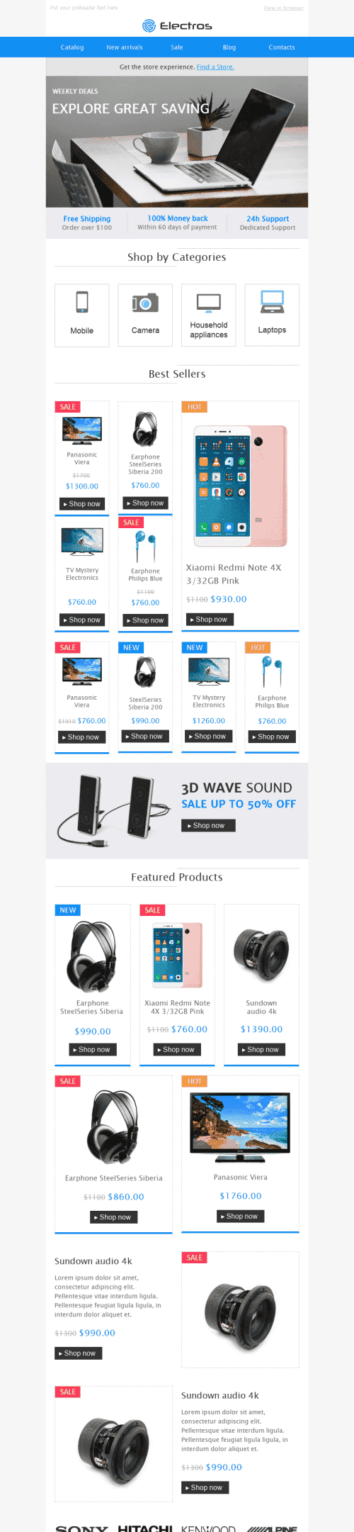 Modèle de courrier électronique Promo "Meilleurs gadgets" pour le secteur Gadgets Affichage mobile