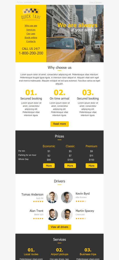 Promo Email Template "Quick Service" for Auto & Moto industry mobile view