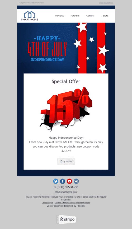 Independence Day Email Template "Memorable Event" for Furniture, Interior & DIY industry mobile view