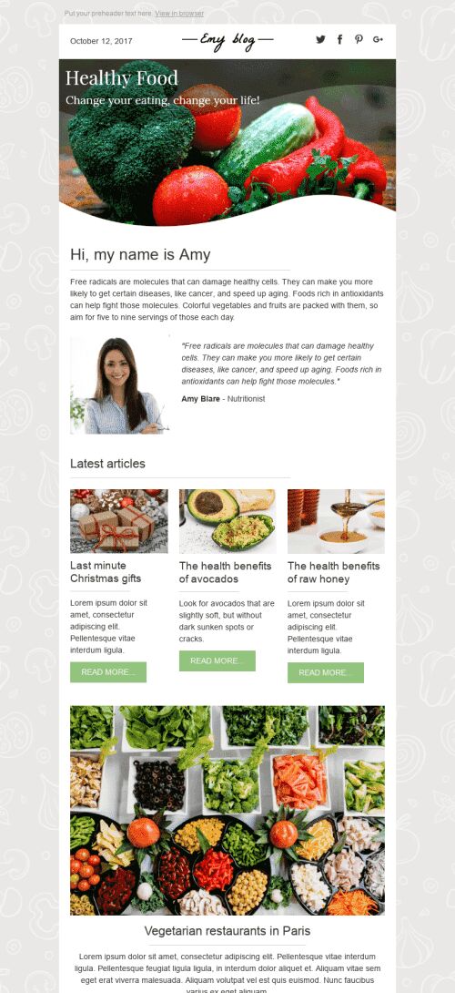 Promo Email Template "Healthy Foods" for Publications & Blogging industry mobile view