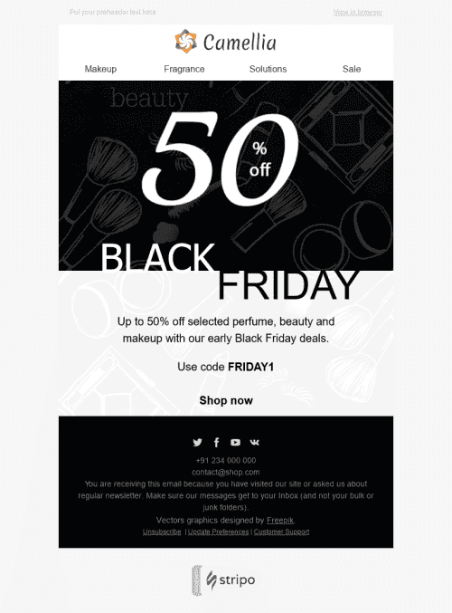 Modèle de courrier électronique Black Friday "Magnifique offre" pour le secteur Beauté & Soins Affichage mobile