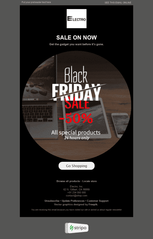 Modèle de courrier électronique Black Friday "Les rêves deviennent réalité" pour le secteur Gadgets Affichage mobile