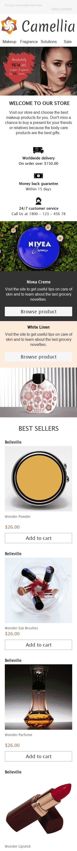 Modèle de courrier électronique Promo "Beauté de la femme" pour le secteur Beauté & Soins Affichage mobile