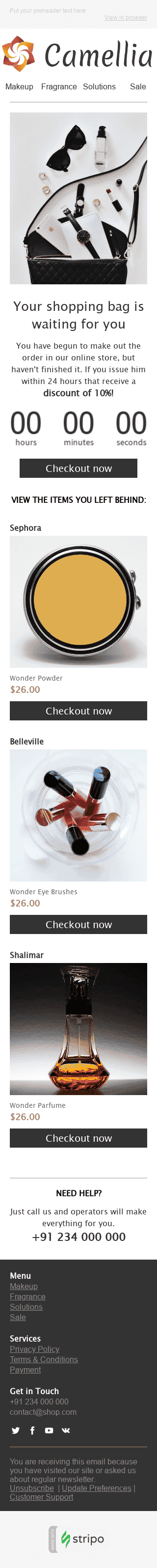 Modèle de courrier électronique Caddie Abandonné "Temps d'achat" pour le secteur Beauté & Soins Affichage mobile