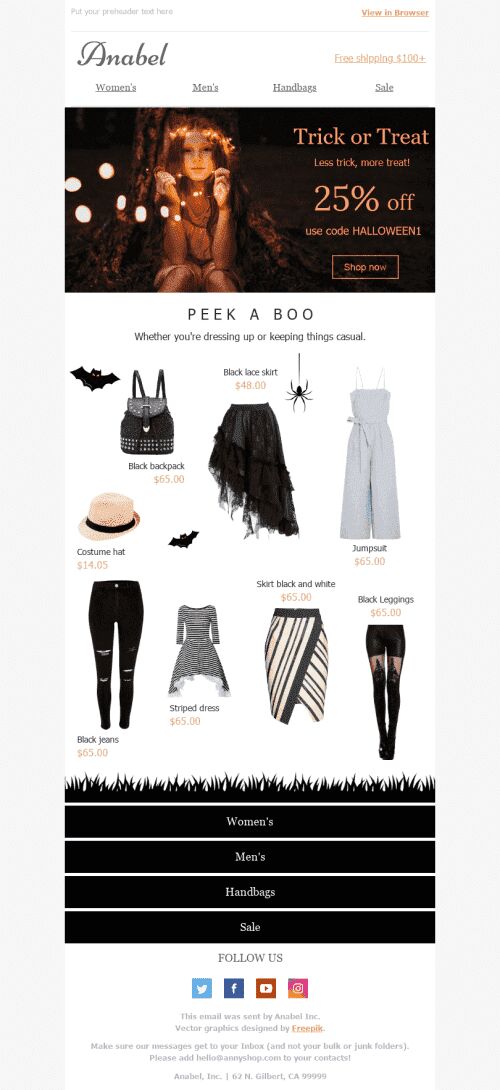 Halloween Email Template "Trick or Treat" for Fashion industry mobile view