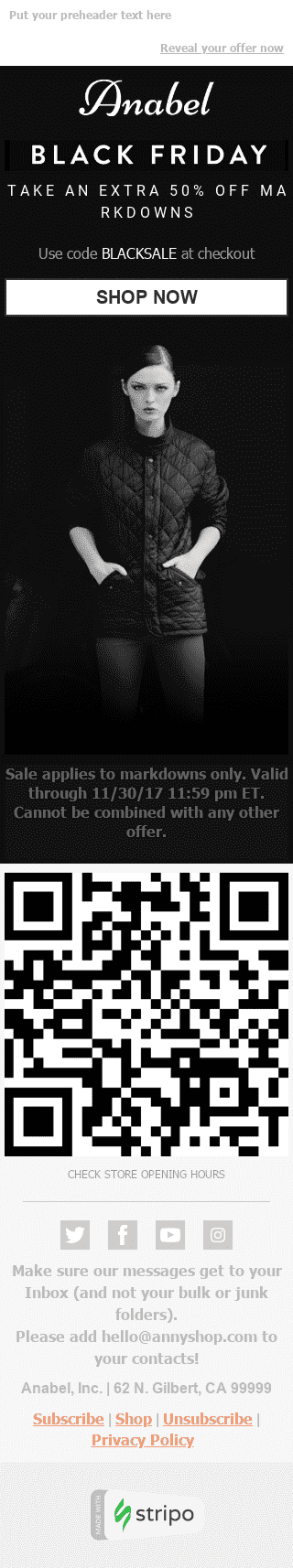 Modelo de E-mail de «Vindo da Escuridão» de Black Friday para a indústria de Moda Visualização de dispositivo móvel