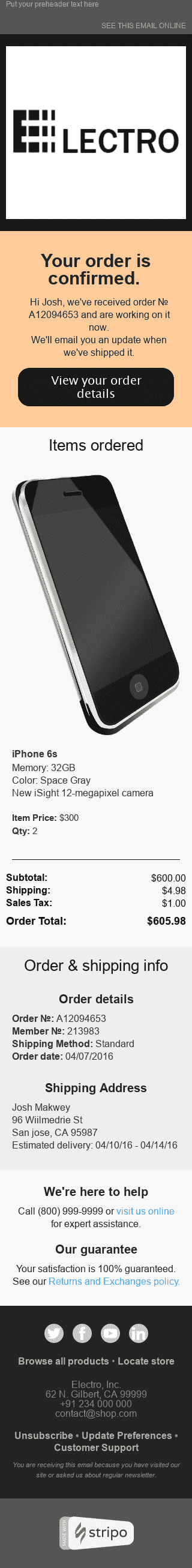 Plantilla de correo electrónico "Edición limitada" de Confirmación para la industria de Gadget Vista de móvil