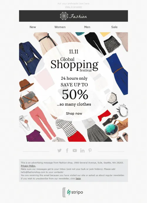 1145-Stripo-Fashion-Holiday-newsletter-Global-Shopping-Festival-So-Many-Clothes-email-web