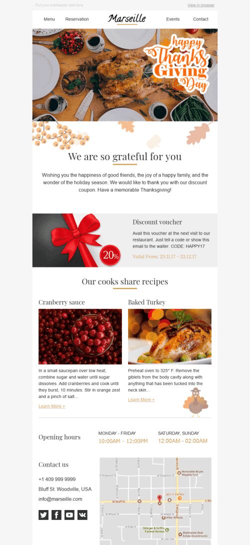 Thanksgiving Day Email Template "Favorite Recipes" for Restaurants industry mobile view