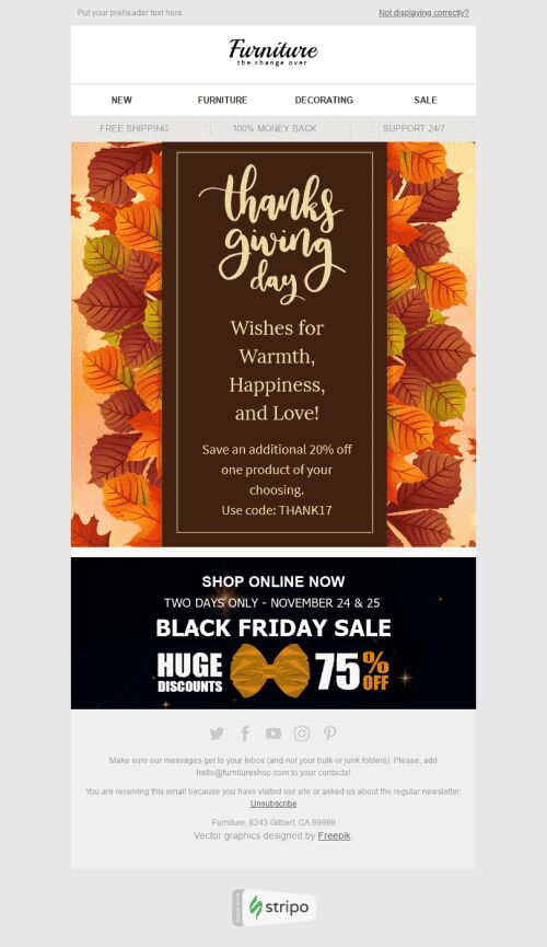 Thanksgiving Day Email Template "The Magnificence of Fall" for Furniture, Interior & DIY industry mobile view