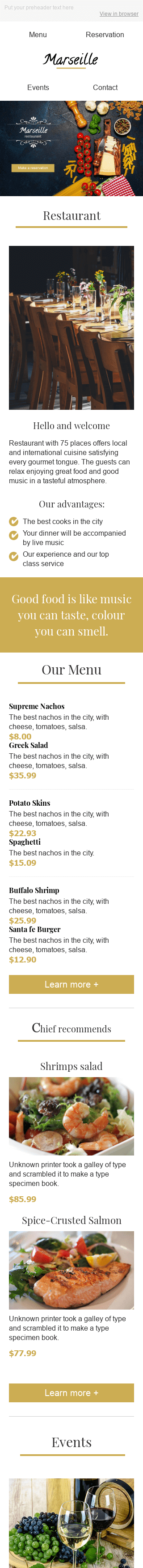 Modello Email Promo "Armonia del gusto" per il settore industriale di Ristoranti Visualizzazione mobile