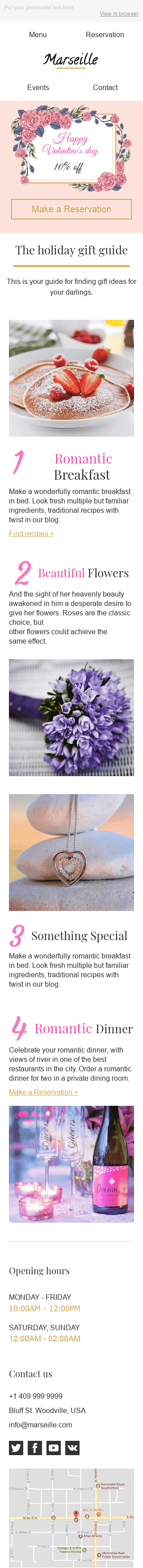 Modèle de courrier électronique Saint Valentin "Quelque chose de spécial" pour le secteur Restaurants Affichage mobile
