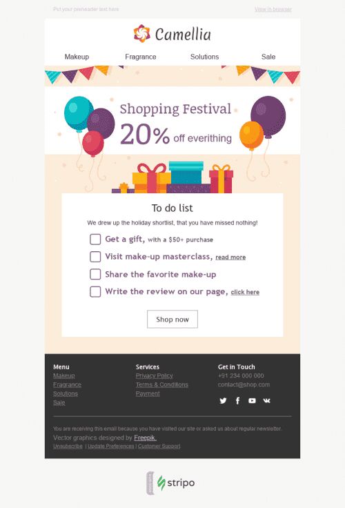 Global Shopping Festival Email Template "Holiday Shortlist" for Beauty & Personal Care industry mobile view