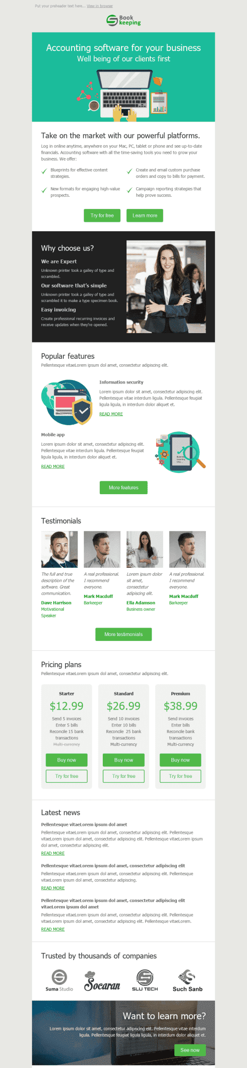 Промо шаблон листа "Персональний бухгалтер" для індустрії "Фінанси" десктопний вигляд