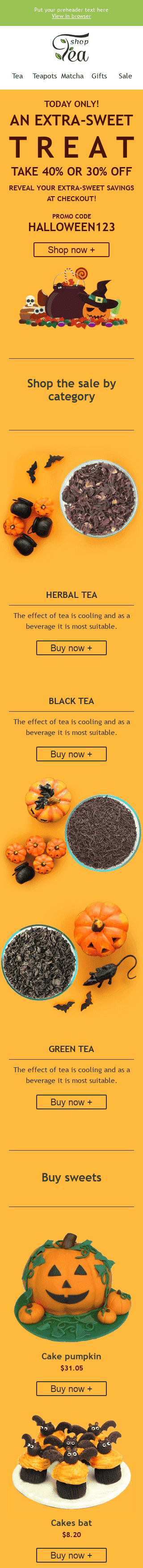 Plantilla de correo electrónico "Golosina" de Halloween para la industria de Bebidas Vista de móvil