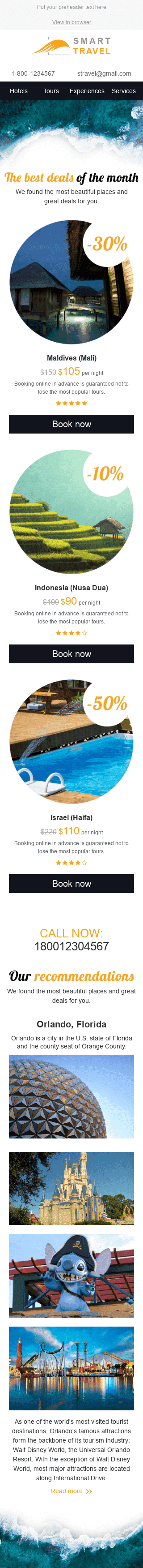 Modello Email Sconti "Offerta del mese" per il settore industriale di Turismo Visualizzazione mobile