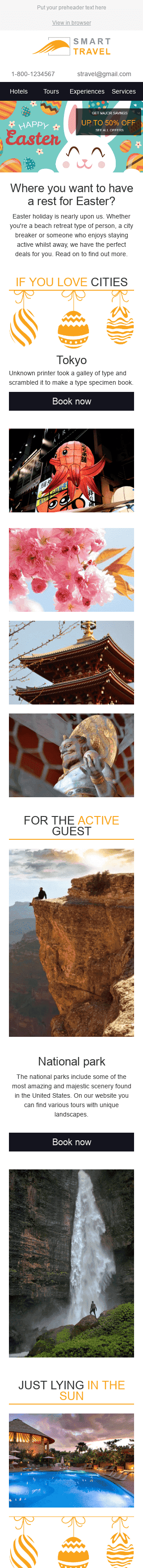 Modèle de courrier électronique Pâques "Nos recommandations" pour le secteur Tourisme Affichage mobile