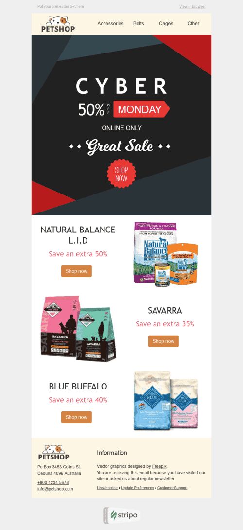 Cyber Monday Email Template "Delicious Set" for Pets industry mobile view