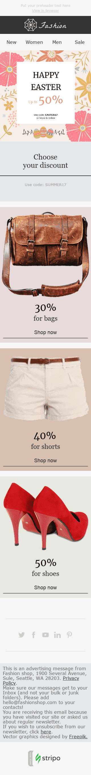 Modelo de E-mail de «Primavera Fresca» de Nova coleção para a indústria de Moda Visualização de dispositivo móvel