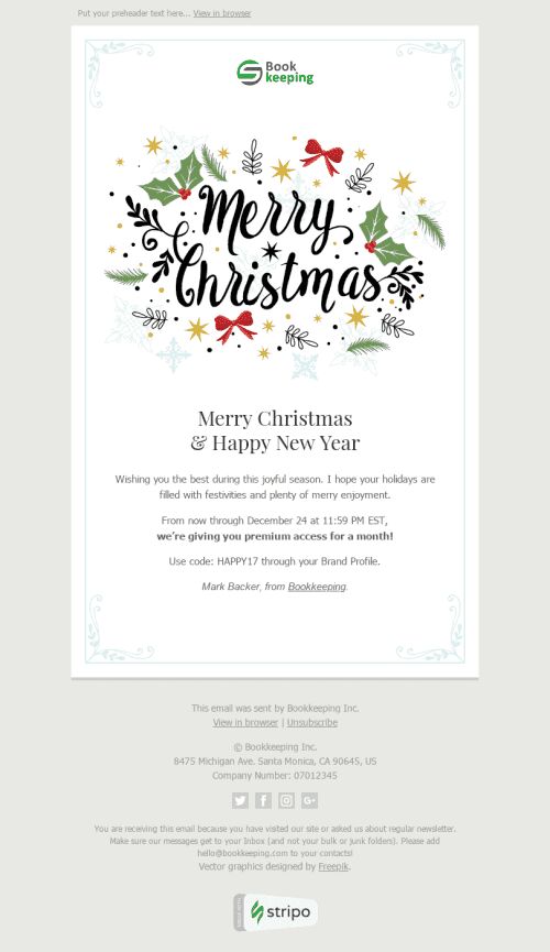 Christmas Email Template "Sincere Congratulations" for Finance industry mobile view
