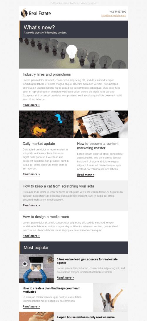 Email Digest Email Template "Weekly Digest" for Real Estate industry mobile view