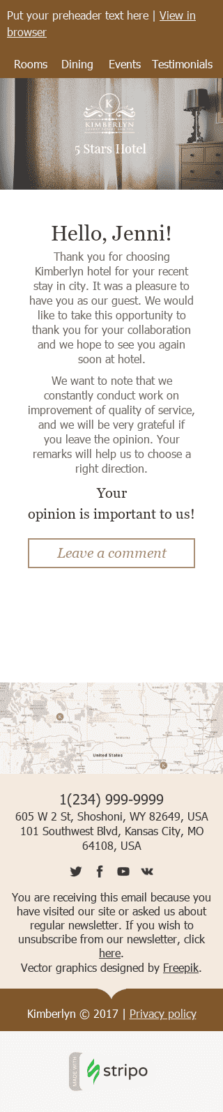 Modello Email Email di ringraziamento "Buone recensioni" per il settore industriale di Hotel Visualizzazione mobile