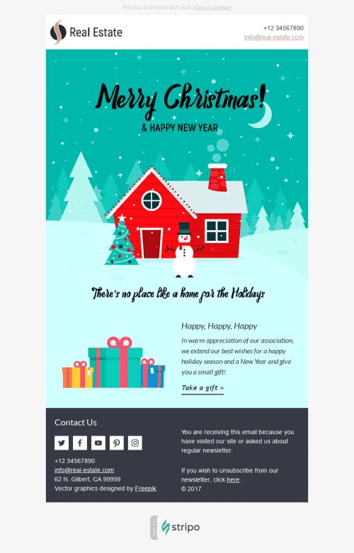 Christmas Email Template "Lovely Night" for Real Estate industry mobile view