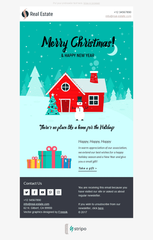 Modèle de courrier électronique Noël "Nuit merveilleuse" pour le secteur Immobilier Affichage mobile